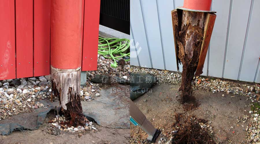 根本が朽ちて危険な状態の鳥居