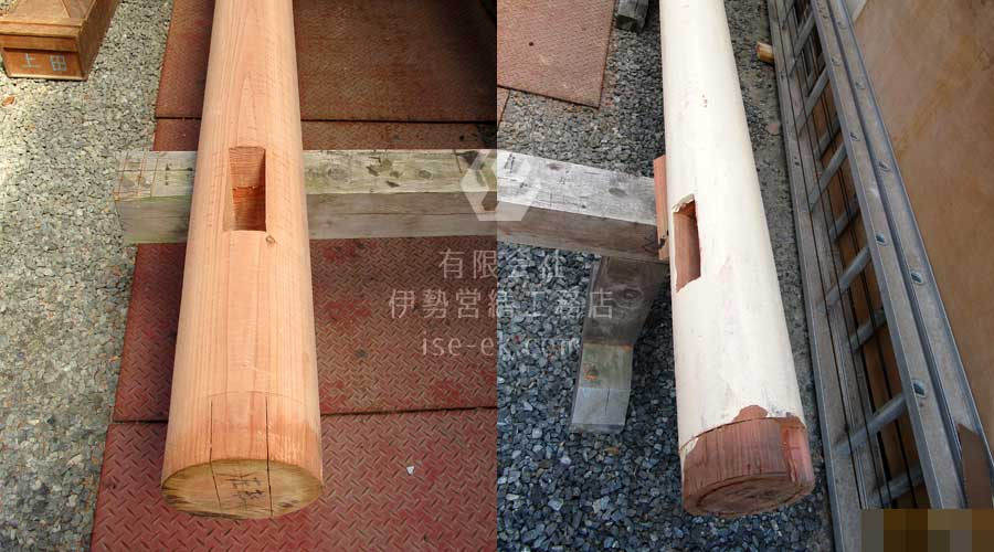 貫穴を開け、下地塗装をする作業