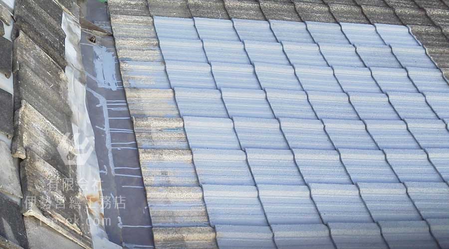 雨漏り修理完了後の店舗屋根:防水塗装で雨漏りをしっかり防ぎます。